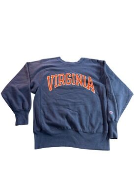 Champion Virginia Reverse Weave Vintage Sweatshirt Large Navy Cotton Blend USA